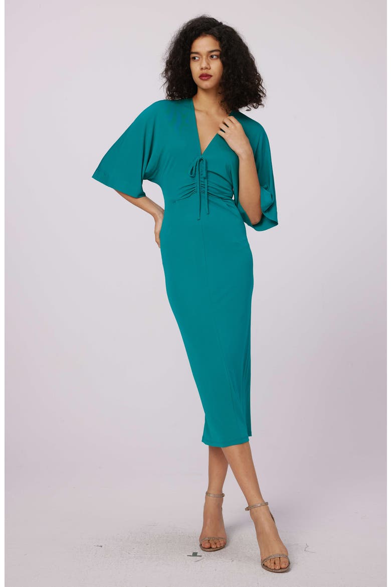 Valerie Center Ruched Midi Dress, Alternate, color, EMERALD
