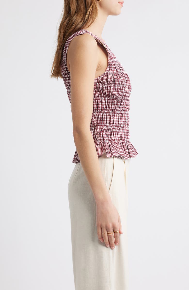 Faithfull the Brand Heidi Gingham Shirred Cotton Top, Alternate, color, Gingham Deep Red