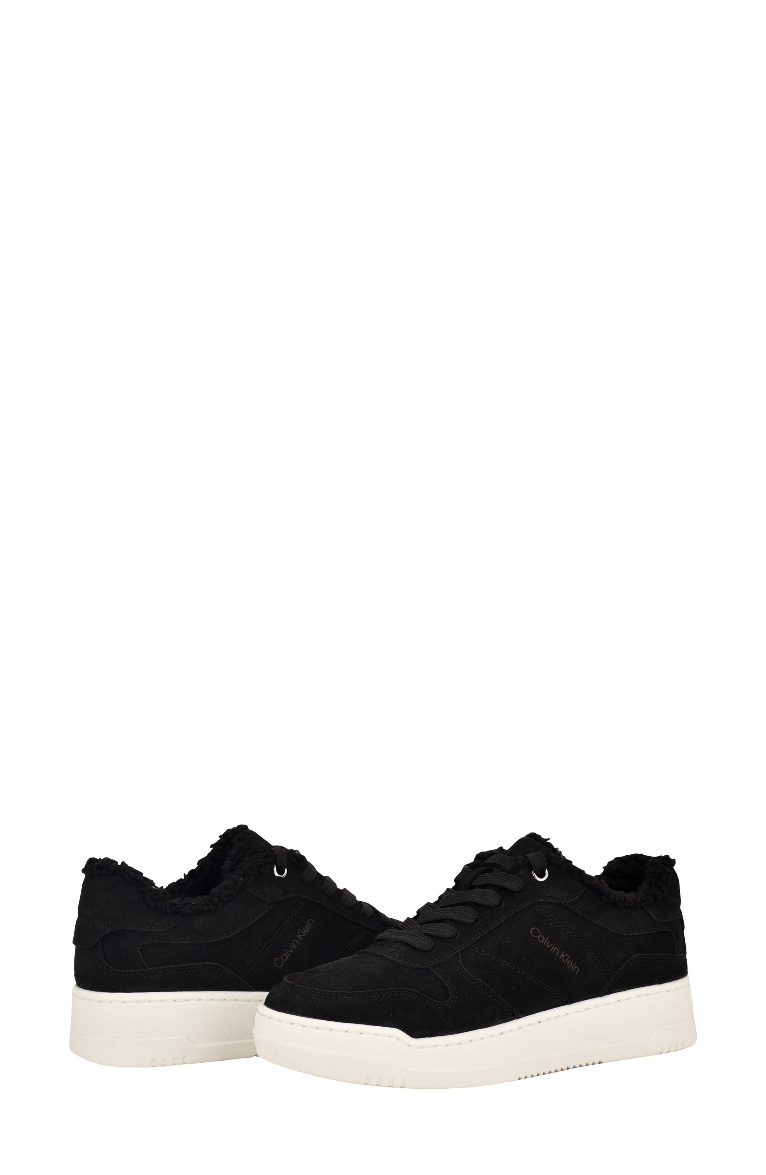 Calvin Klein Pozay Faux Shearling Sneaker, Alternate, color, Black