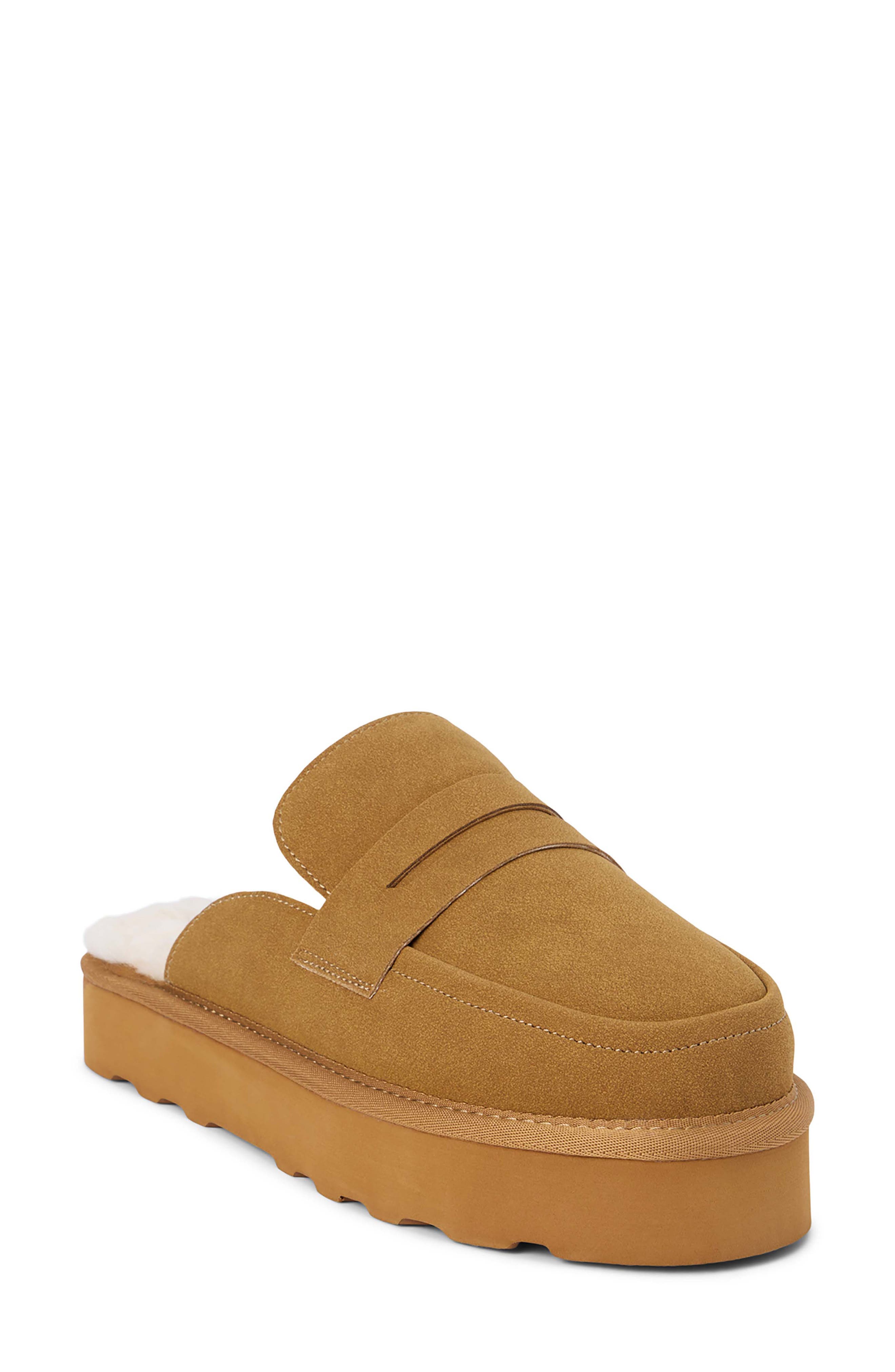 Coconuts by Matisse Stowe Faux Fur Platform Loafer Mule in Chestnut 