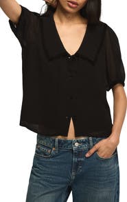 Lucky Brand Velvet Trim Peter Pan Collar Blouse
