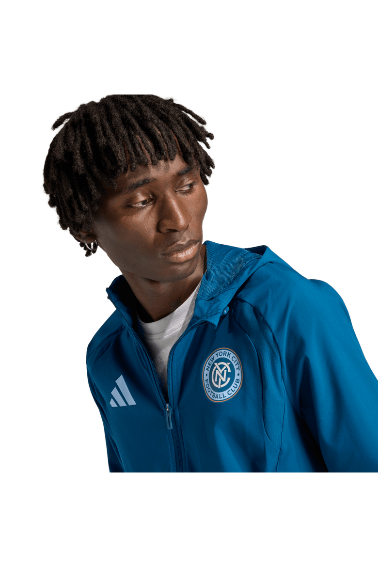 Men's adidas  Blue New York City FC Tiro Travel Full-Zip Hooded Windbreaker, Alternate, color, Blue