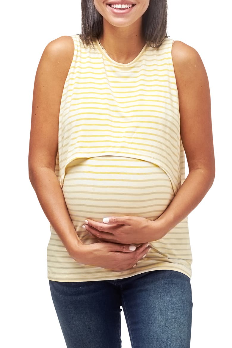 Sophia Maternity/Nursing Tank Top, Main, color, WHITE/ MARIGOLD STRIPE