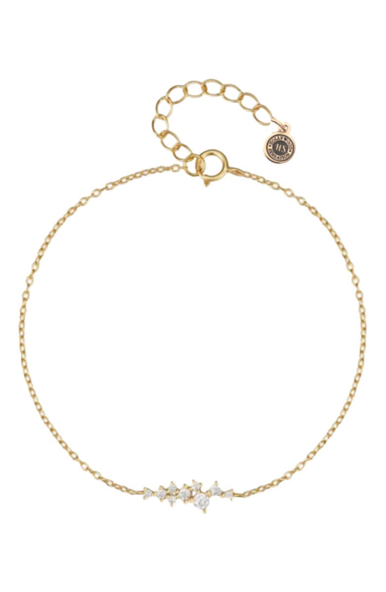 Hollywood Sensation Perla Chain Link Bracelet with Round Cut Cubic Zirconia Cluster, Main, color, Gold