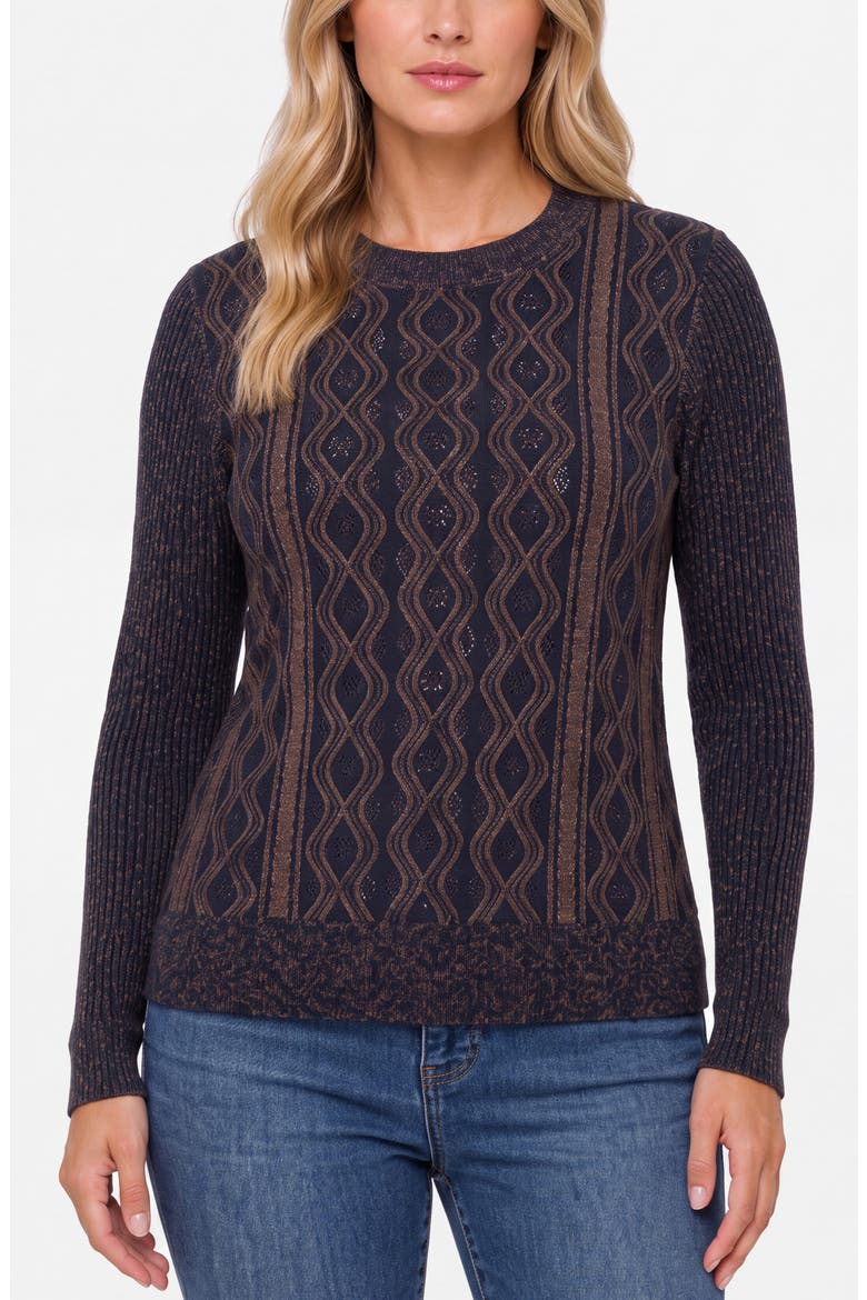 Geometric Crewneck Sweater, Main, color, NAVY/ BROWN