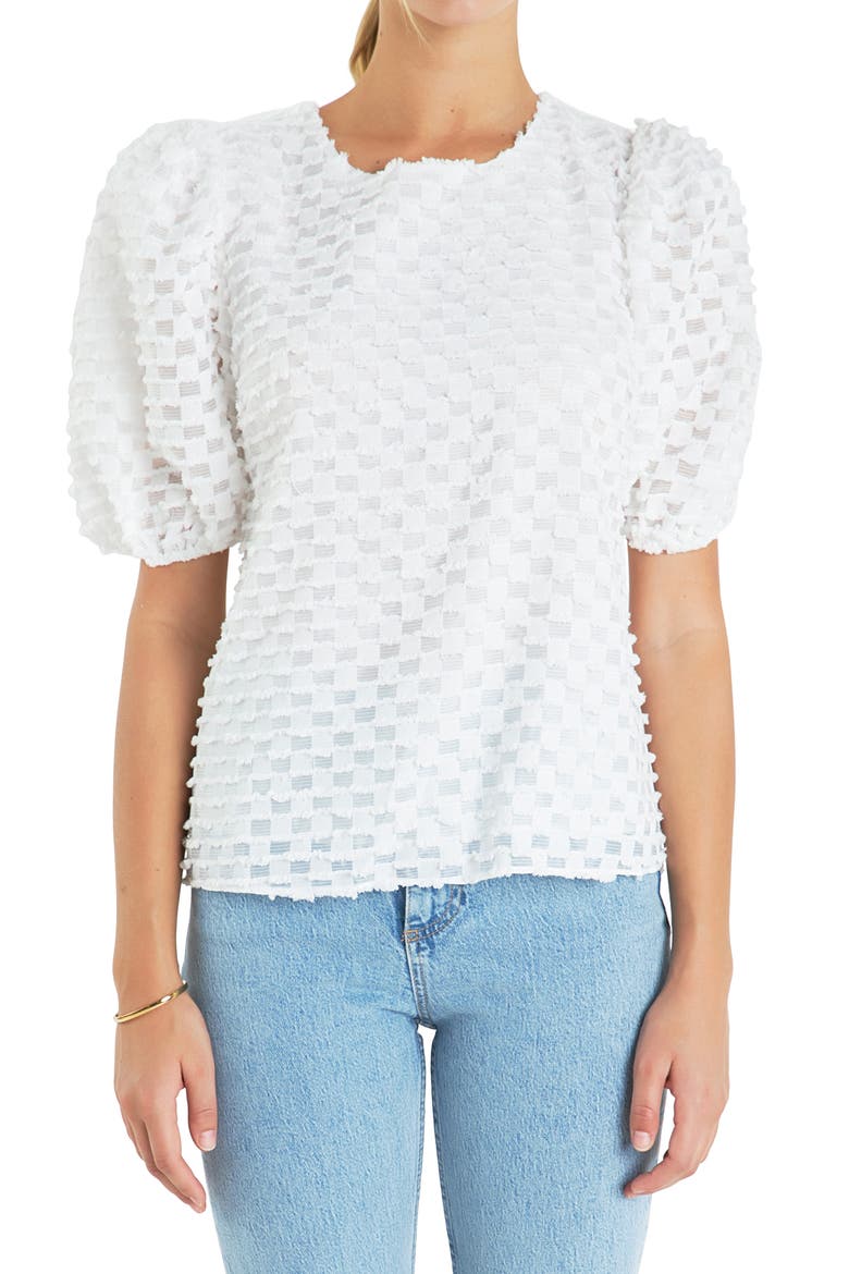 Textured Puff Sleeve Top, Main, color, WHITE