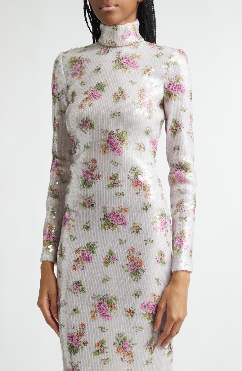 Brandon Maxwell The Monet Long Sleeve Sequin Column Gown, Alternate, color, Blush Floral