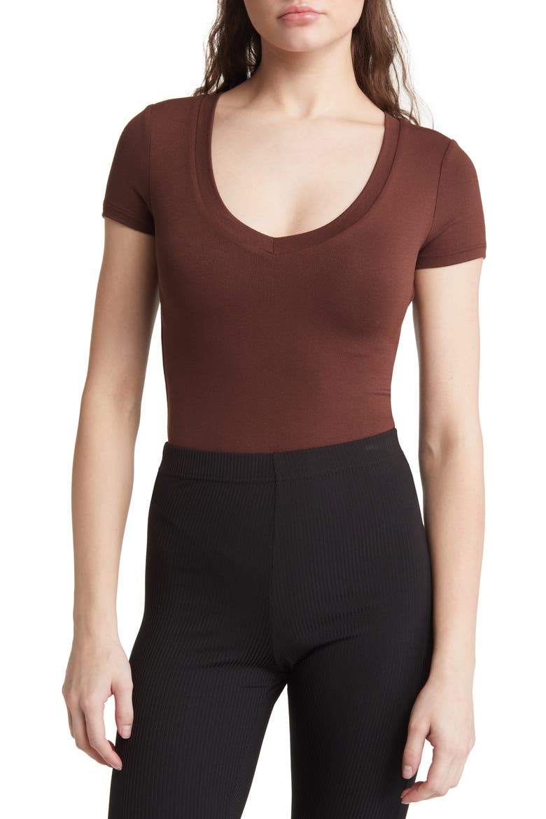 The NW V-Neck Bodysuit, Main, color, CHOCOLATE