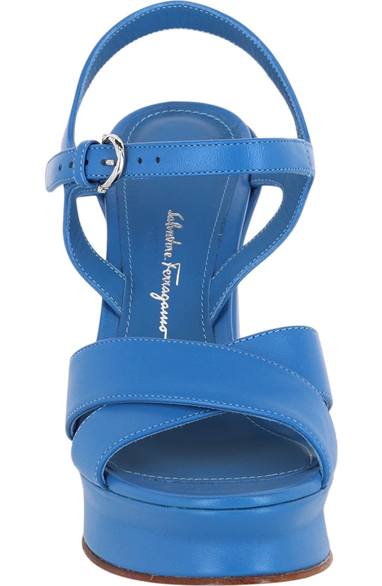 FERRAGAMO Platform Ankle Strap Leather Sandal, Alternate, color, Blue