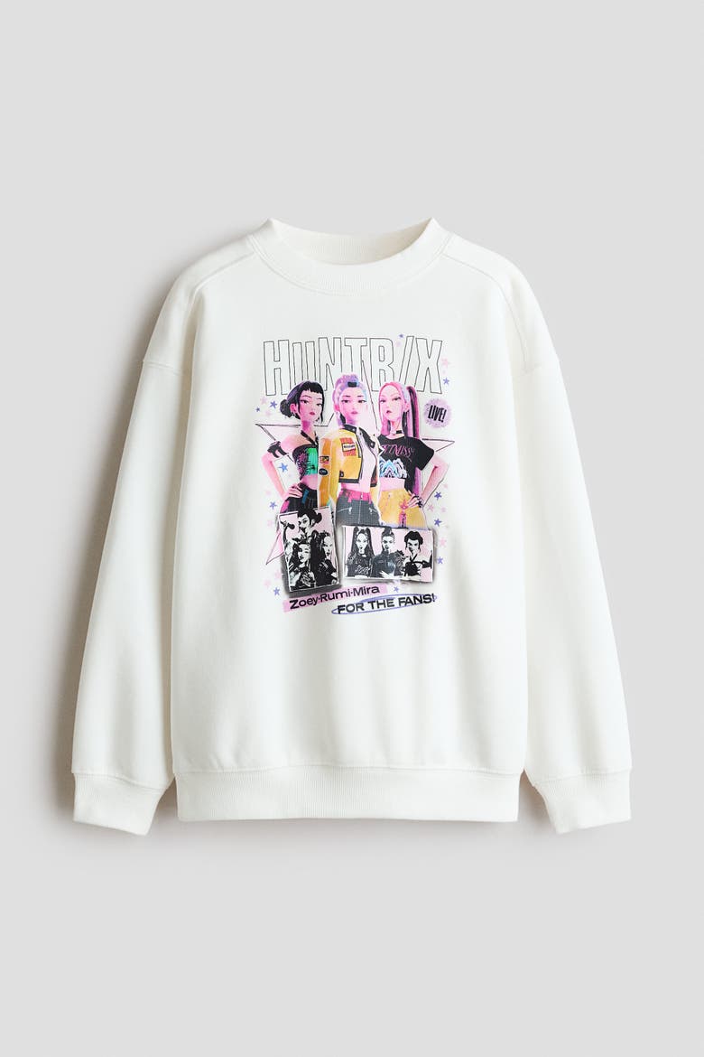 Printed Brushed-Inside Sweatshirt, Main, color, White/KPop Demon Hunters