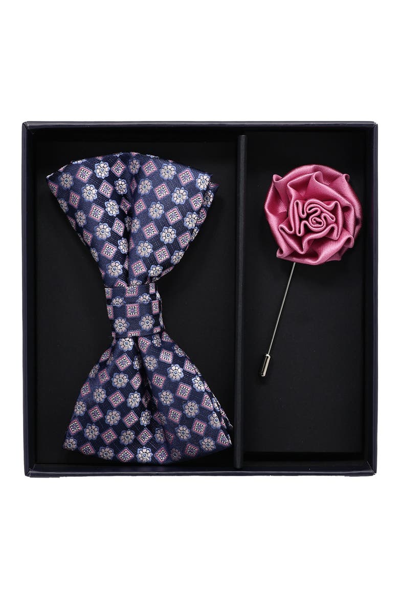 Bow Tie & Lapel Pin Set, Main, color, NAVY PINK
