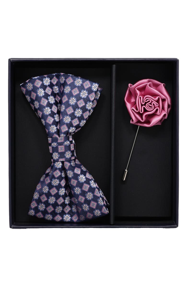 Ben Sherman Bow Tie & Lapel Pin Set, Main, color, Navy Pink