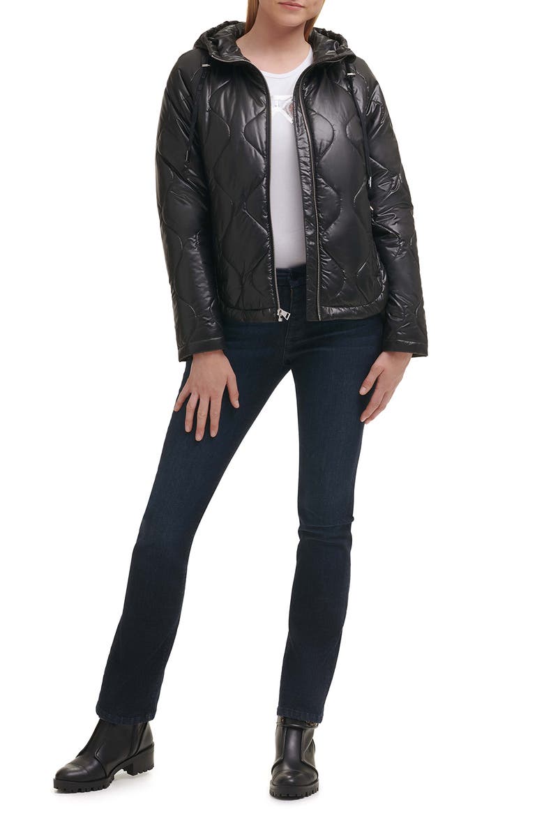 Water-Resistant Hooded Quilted Jacket, Alternate, color, BLACK