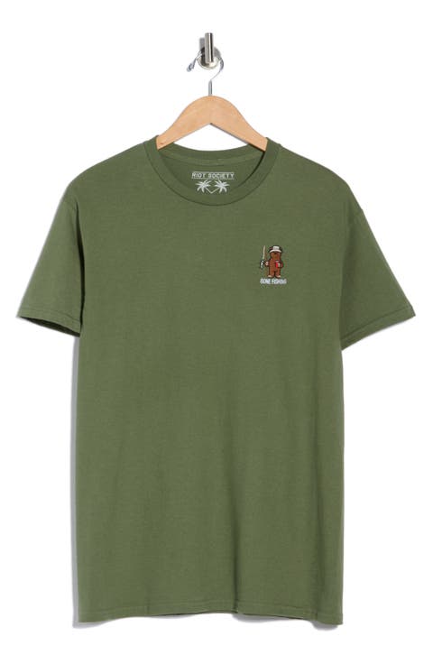 Gone Fishing Embroidered Bear T-Shirt