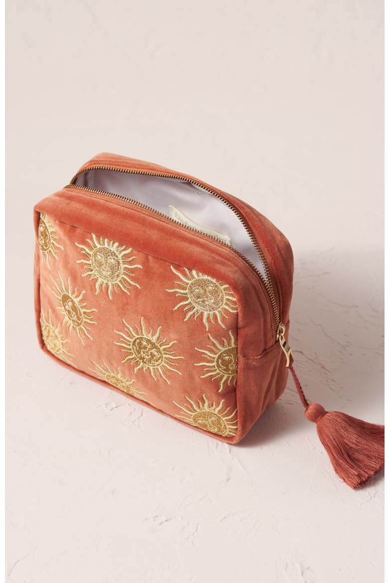 Sun Goddess Velvet Wash Bag, Alternate, color, Rust