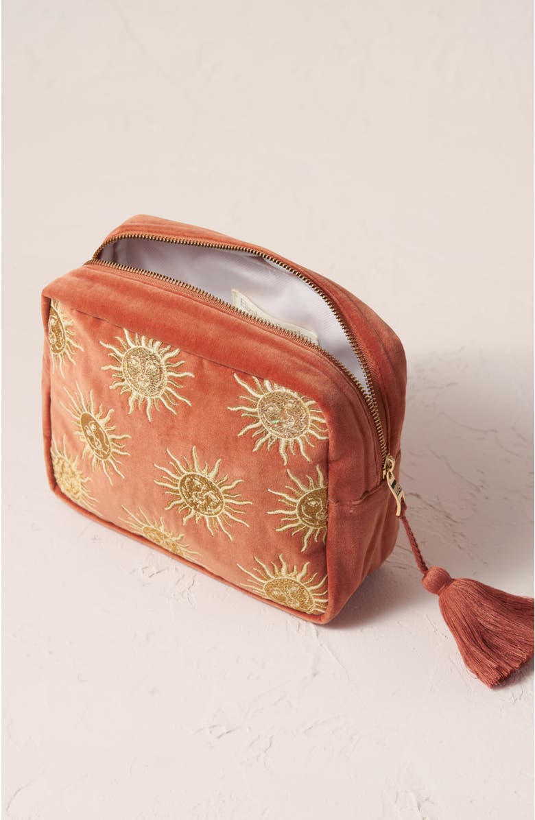 Elizabeth Scarlett Sun Goddess Velvet Wash Bag, Alternate, color, Rust