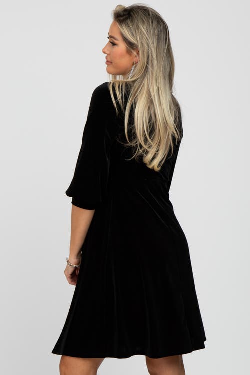 Pinkblush Velvet Wrap Front Babydoll Dress In Black