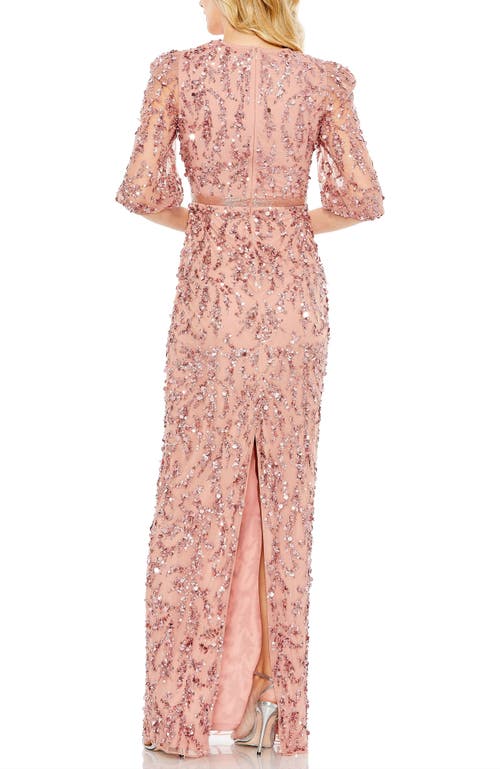 Mac Duggal Sequin Sheer Sleeve Sheath Gown