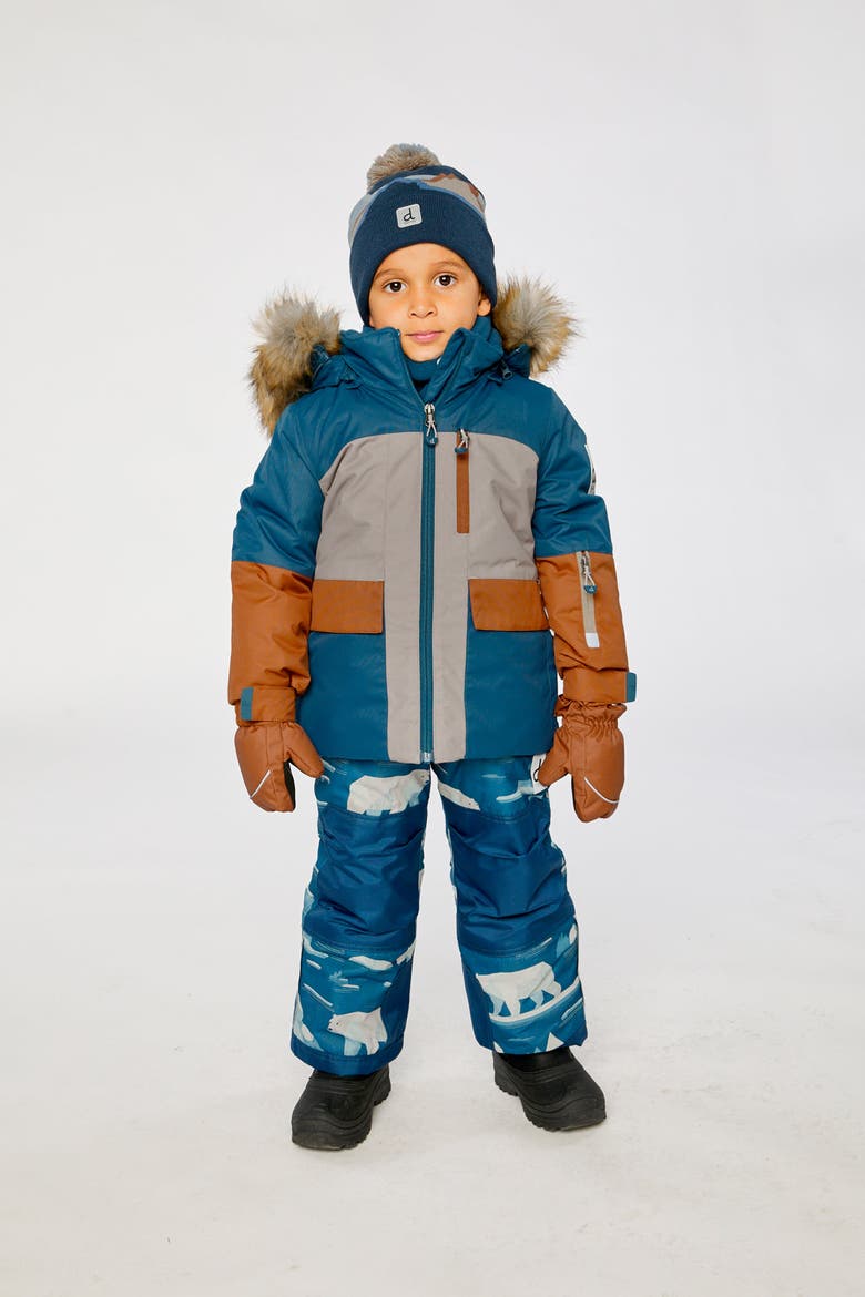 Play Faux Fur Hood Jacket & Bear Pants Two Piece Snowsuit, Alternate, color, Blue Bear Print