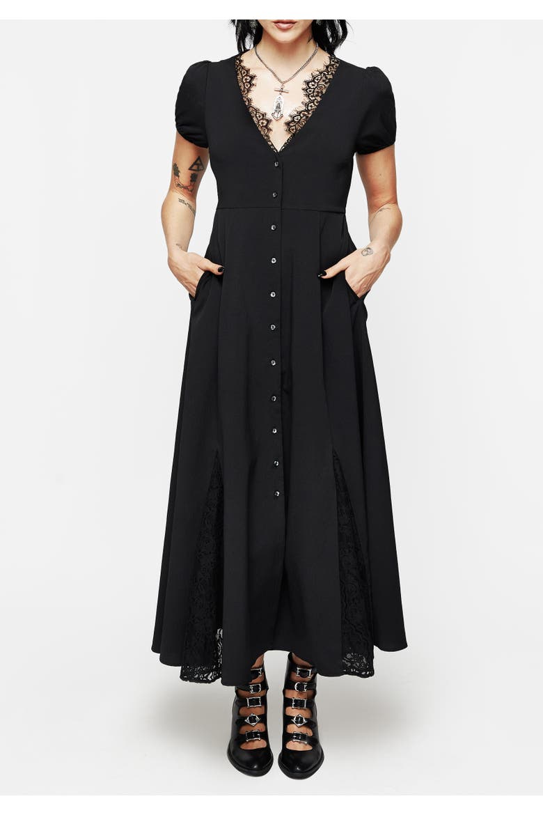 Taissa Lace Button Up Midaxi Dress, Main, color, Black