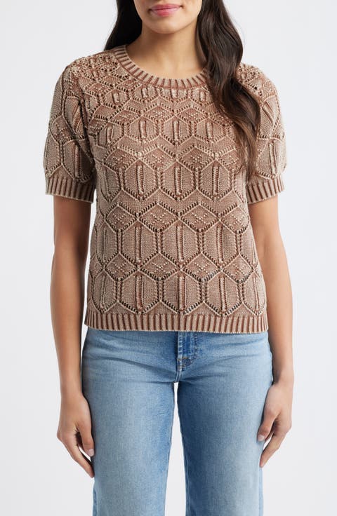 Open Stitch Short Sleeve Sweater