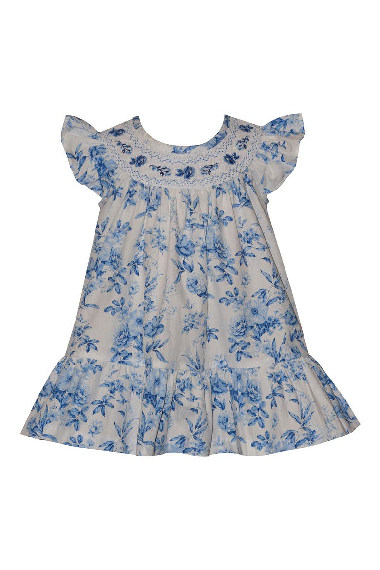 Kids' Floral Smocked Yoke Cotton Party Dress, Main, color, BLUE