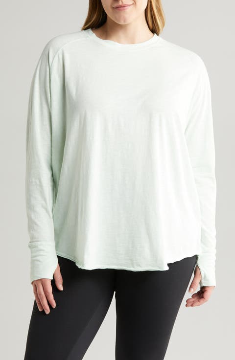 Relaxed Washed Cotton Long Sleeve T-Shirt (Plus)