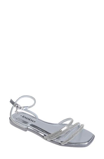 Bebe Rhinestone Ankle Strap Sandal In Silver