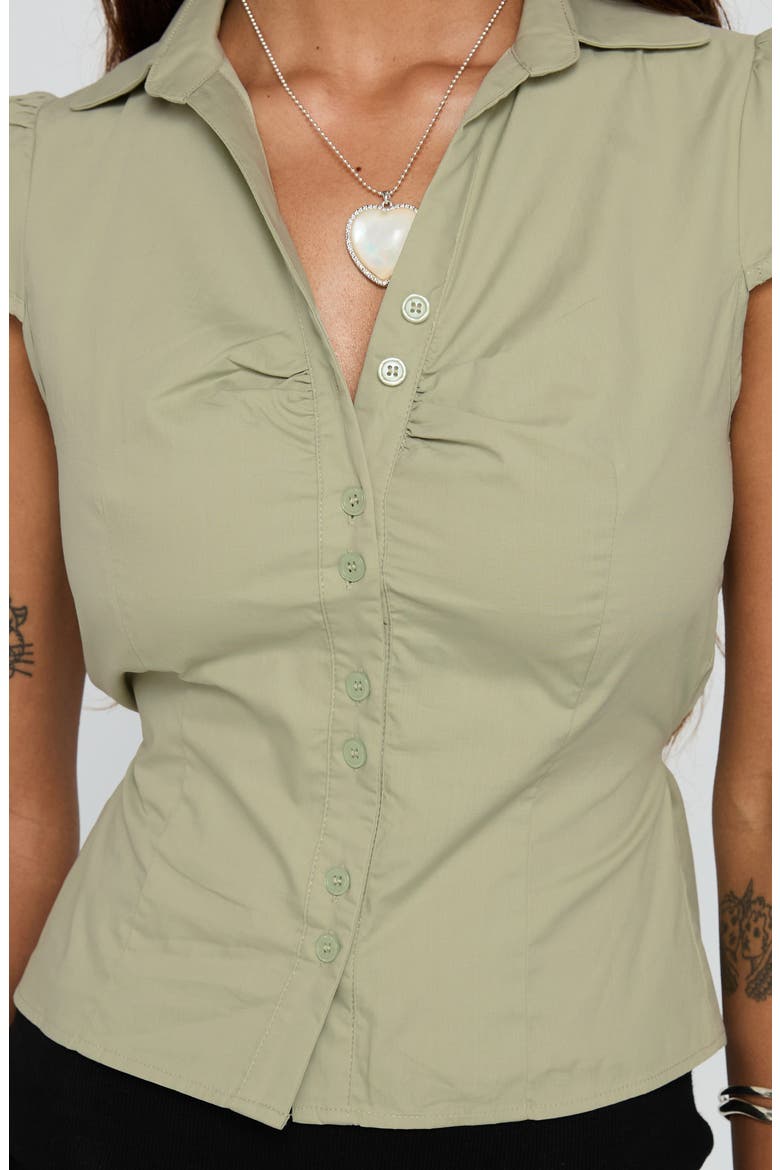 Arianwyn Cap Sleeve Cotton Button-Up Shirt, Alternate, color, SAGE