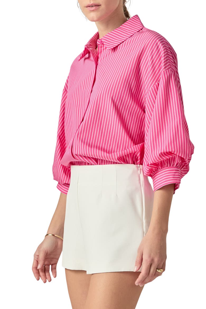 Stripe Balloon Sleeve Shirt, Alternate, color, FUCHSIA