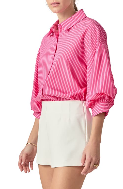 English Factory Stripe Balloon Sleeve Shirt In Fuchsia