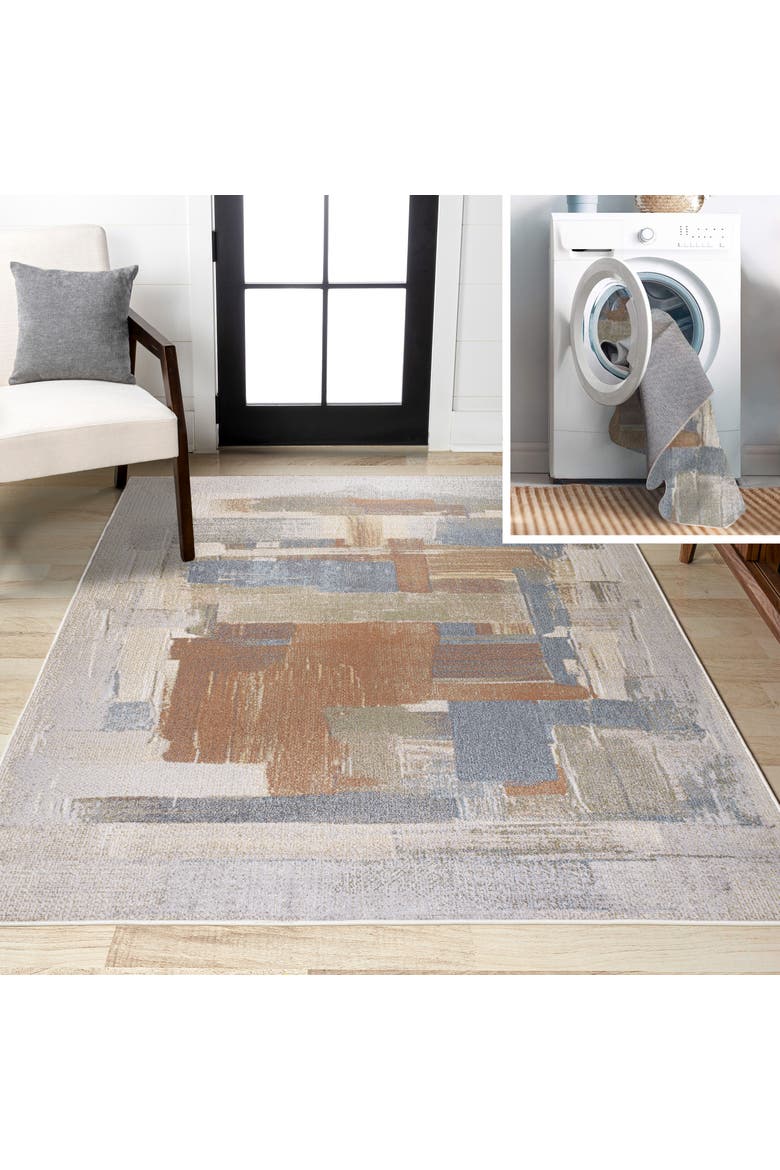 Weaver Abstract Coastal Watercolor Machine-Washable Area Rug, Main, color, Cream/Multi