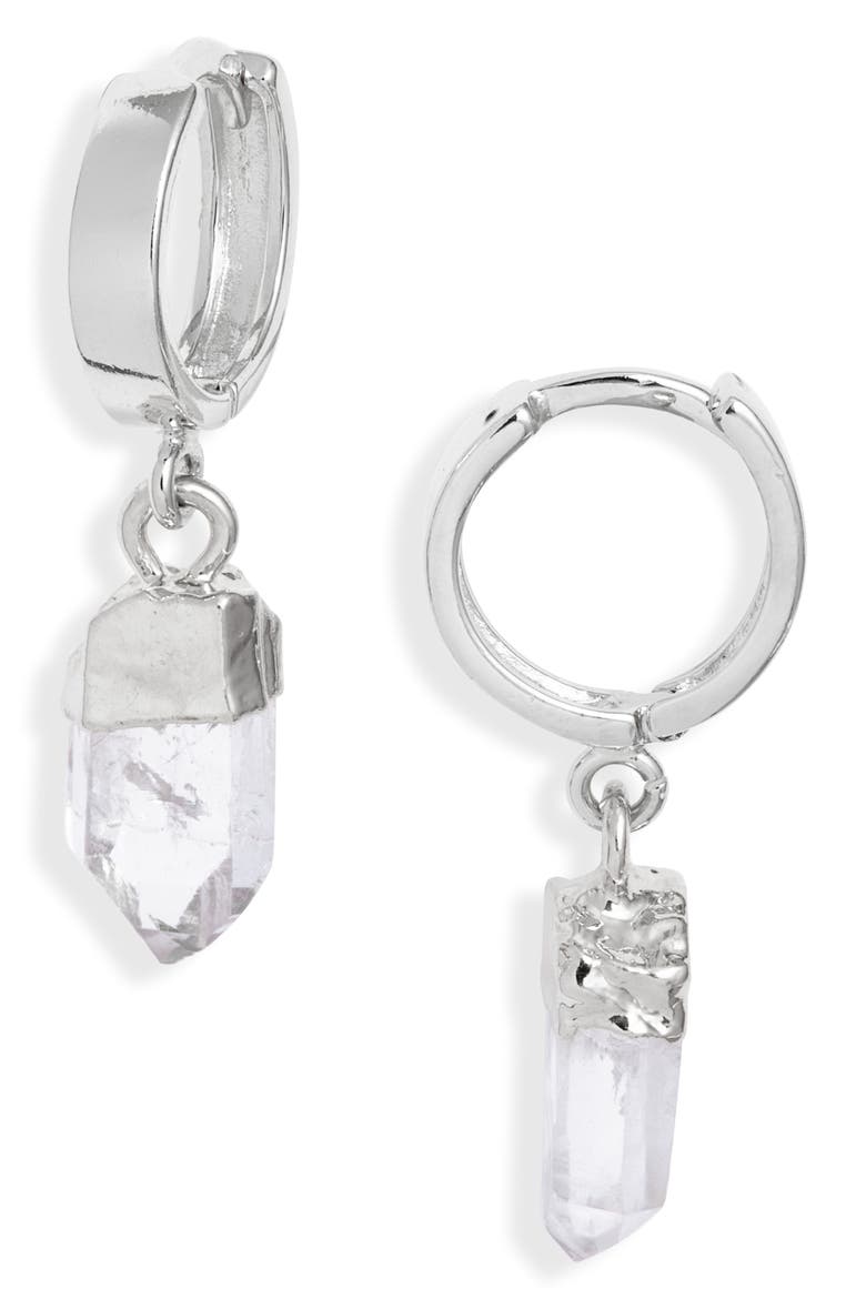 Aura Quartz Huggie Hoop Earrings, Main, color, SILVER