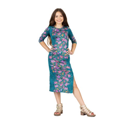 Teal Animal Print Side Slit Maxi Dress