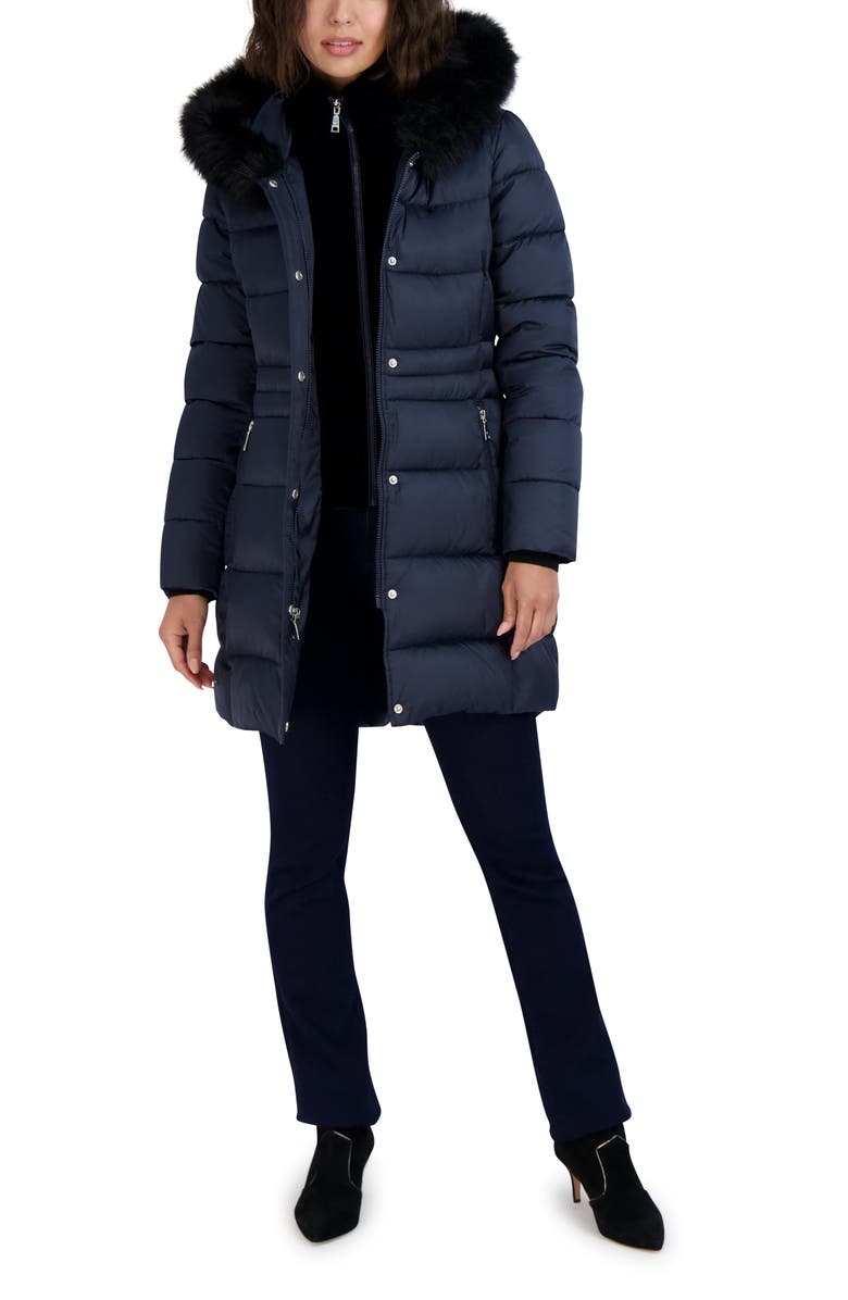 Tahari Dana Puffer Coat with Faux Fur Trim, Alternate, color, Galaxy