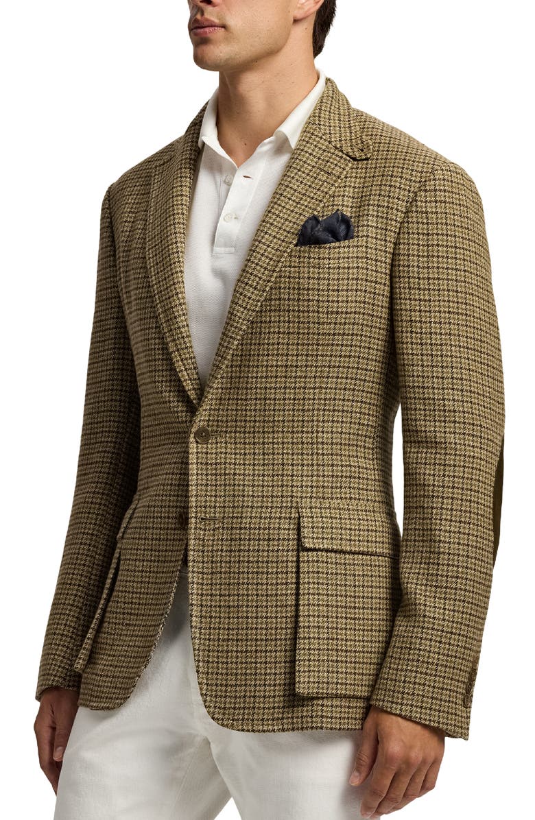 Ralph Lauren Purple Label Kent Hand Tailored Houndstooth Check Linen & Wool Sport Coat, Alternate, color, Sage/ Brown Multi