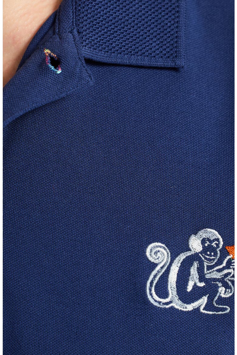 Monkey Business Embroidered Cotton Piqué Polo, Alternate, color, NAVY