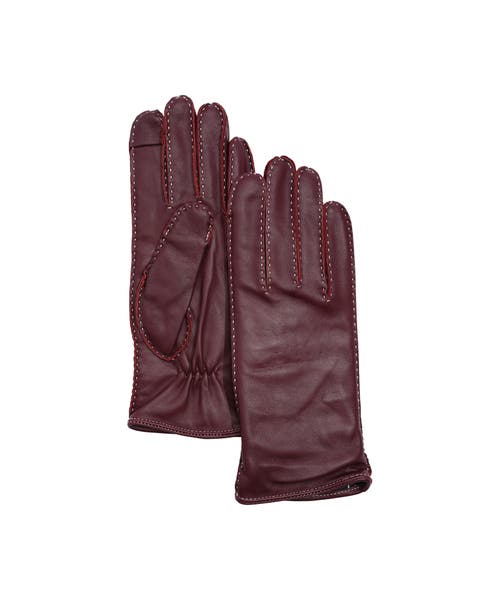 Echo Stitch Detail Leather Tech Gloves In Brown