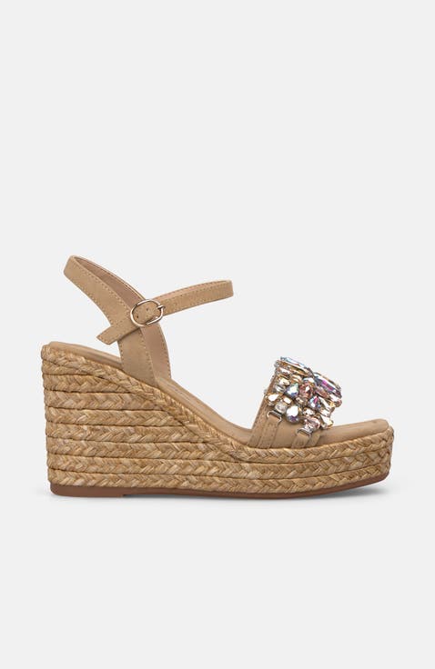 Esparto Stone Platform Sandal With Floral Rhinestones