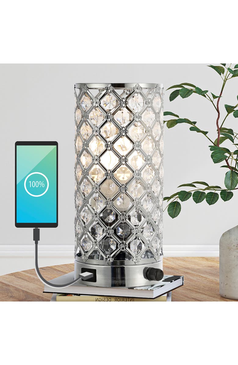 JONATHAN Y Lucie Mid-Century Modern Iron/Acrylic LED Mini Uplight Table Lamp with USB Charging Port and Smart Bulb, Alternate, color, 