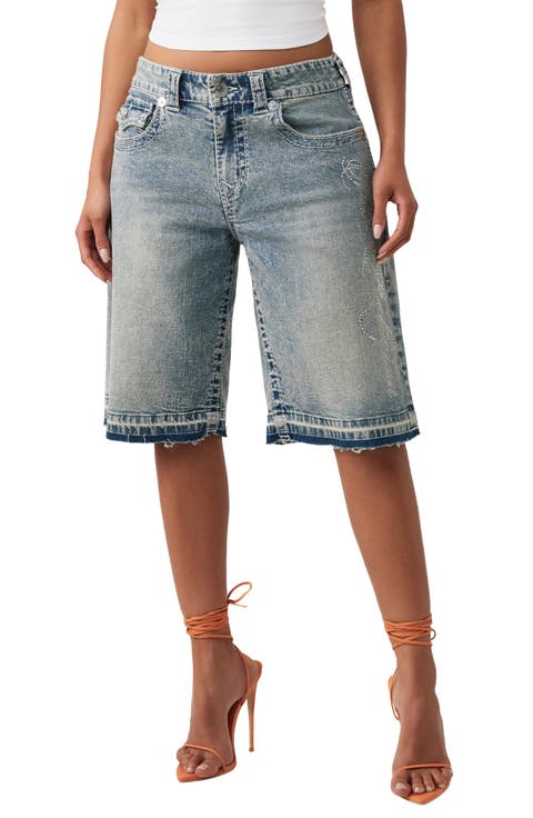Jessie Crystal Baggy Longline Jeans Shorts