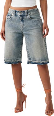 True Religion Jessie Crystal Baggy Longline Jeans Shorts