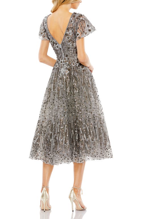 Mac Duggal Embellished Butterfly Fit And Flare Dress In Gunmetal