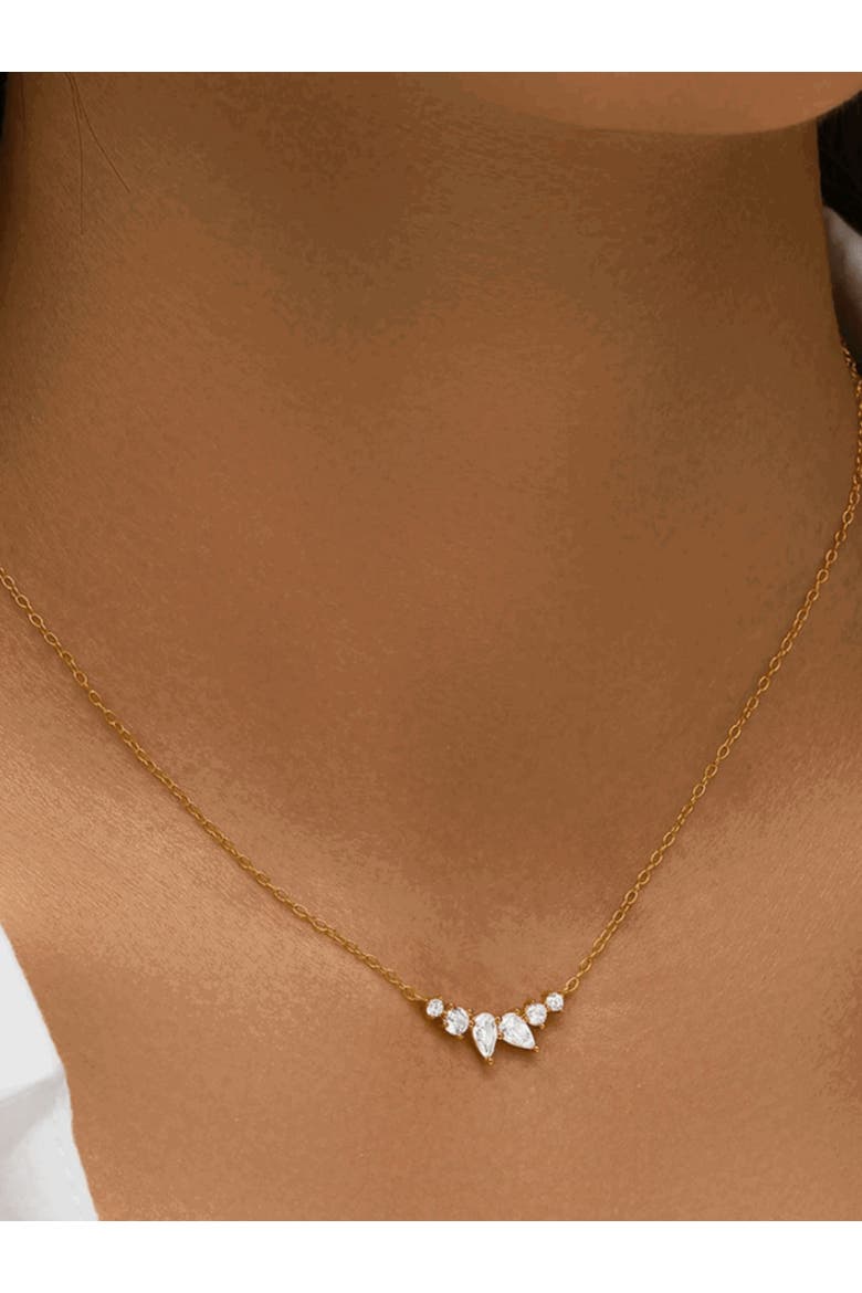Mystique Delicate Necklace with Pear and Round Cut Cubic Zirconia, Alternate, color, Gold