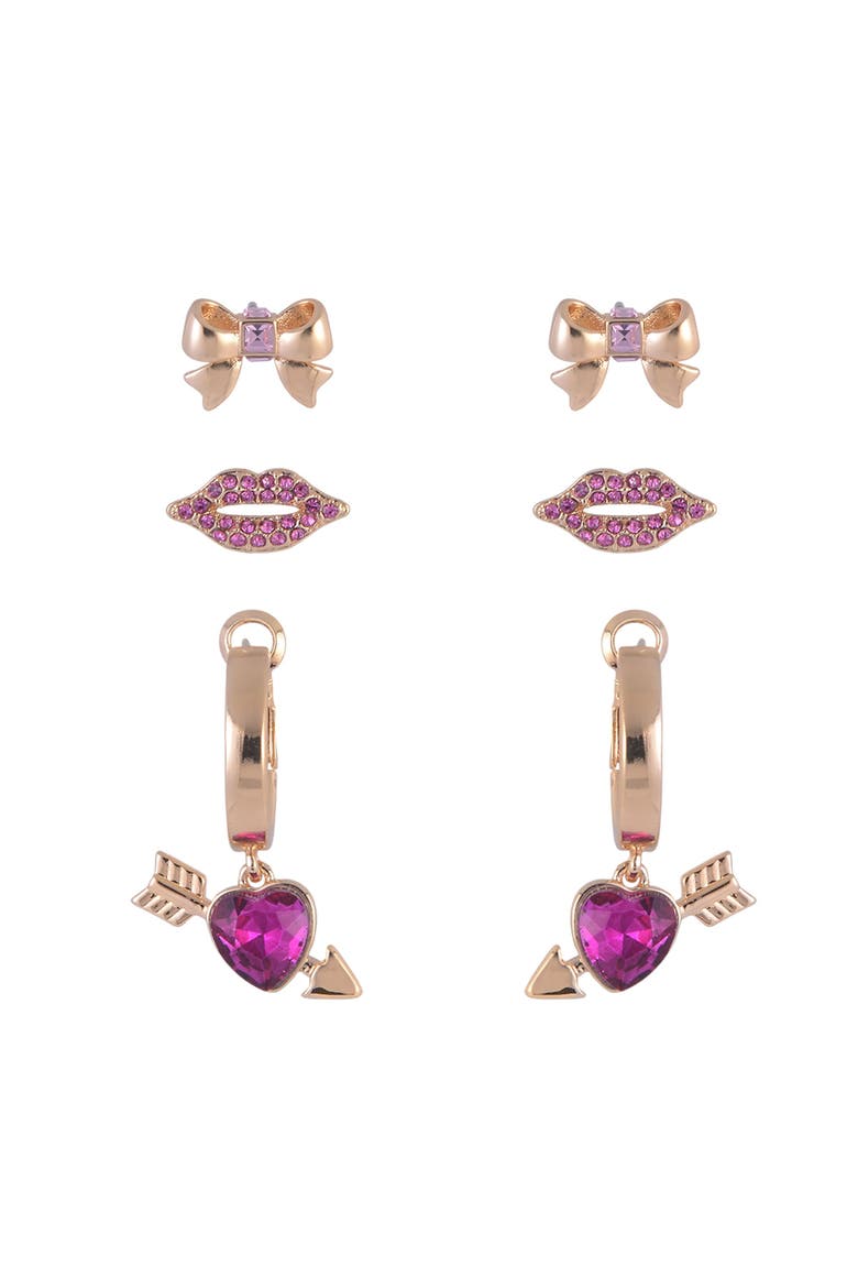 Gold Tone Trio Earring Set, Alternate, color, Pink