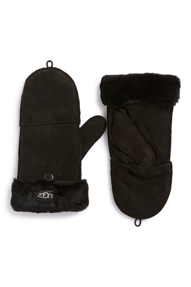 Australia Shearling Flip Mittens, Main, color, BLACK