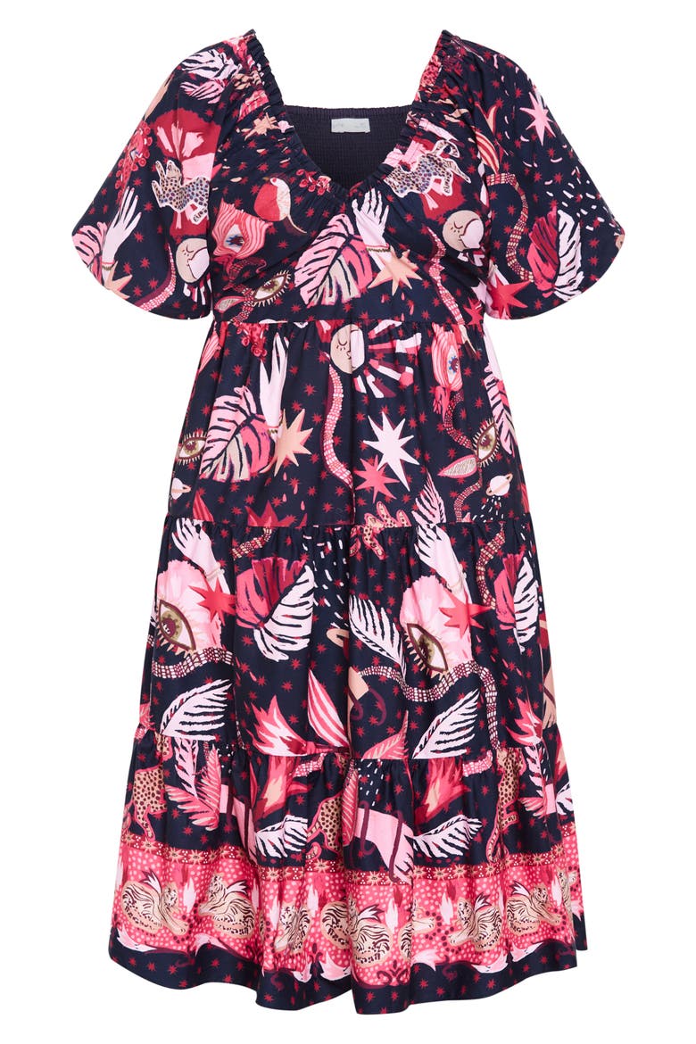 Simona Mixed Print Midi Dress, Alternate, color, CALISTA DARK