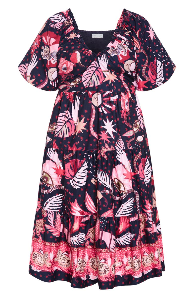 City Chic Simona Mixed Print Midi Dress, Alternate, color, Calista Dark