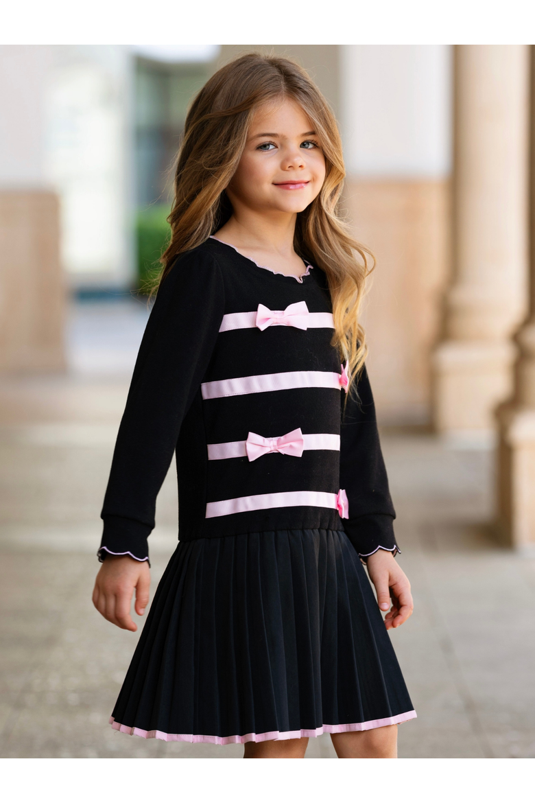 Bow Belle Pleated Knit Dress, Alternate, color, Black