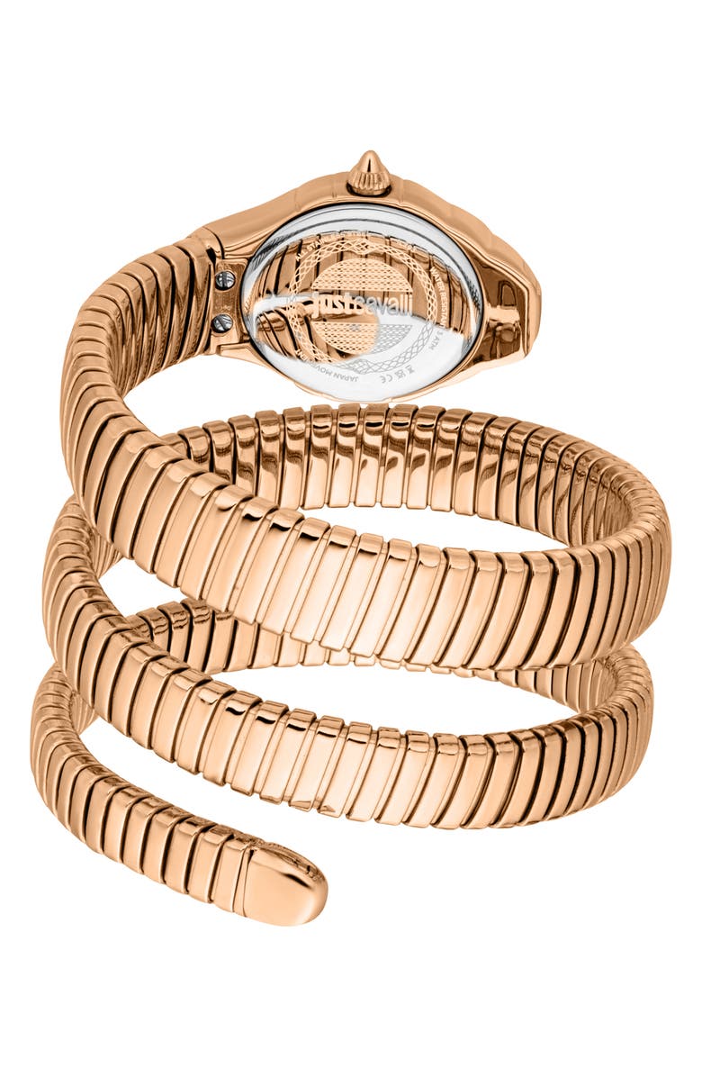 Just Cavalli Snake Amanta Wraparound Rose Gold Tone Bracelet Watch, 22.5mm x 32.5mm, Alternate, color, Silver/ Rose Gold